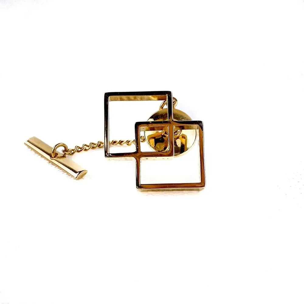 Sarah Coventry Canada Cufflinks Set Men's Tie Tack Open Geometric Gold Tone